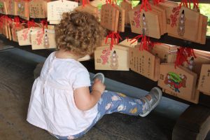 Toddler in temple, Kyoto, Japan