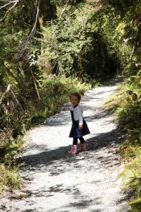 Toddler on the Marian Falls Trek, Fiordland, New Zealand