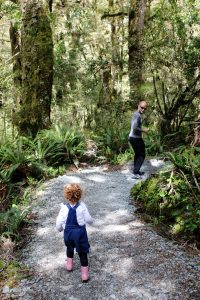 Father and daughter on the Marian Falls Track, New Zealand